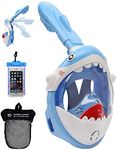 HELLOYEE Kids Folding Snorkel Mask Blue Shark Panoramic View Foldable Snorkeling Mask Free Breathing Anti-Fog Anti-Leak Design