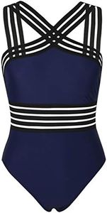 Hilor Women's Twist Front 1 Piece Bathing Suits Flattering Swimsuits Cute Swimming Suits Modest Swimwear Navy L/US10-12