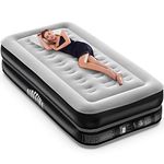 Airefina Air Mattress Twin with Built in Pump, Upgraded Stable Design Inflatable Mattress, Fast Inflation/Deflation, Double Flocked Surface Blow Up Mattress for Home 75x39x16in