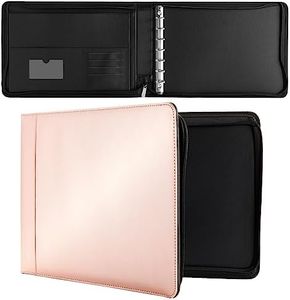 Juvale 7-Ring Business Check Binder with Zipper for Checkbooks Organization, Rose Gold Zippered Portfolio Organizer, Professional PU Leather Folder Holder for Documents, Cards (15x12 in)