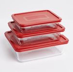 Pyrex® Cook & Freeze Set of 3 Glass Dishes with Airtight Lids (0.8 L, 1.5 L, 2.6 L) Special freezing and storing | BPA Free | Kitchen | Roasting |Storing (Red - Pyrex® Cook & Freeze Set of 3)