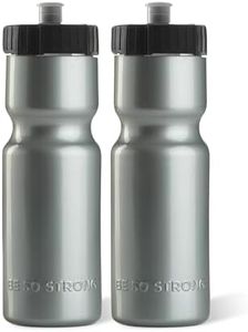 50 Strong Sports Squeeze Water Bottle 2 Pack – 22 oz. BPA Free Easy Open Push/Pull Cap – USA Made (Silver)