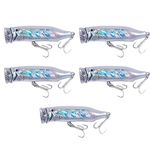 5 Pcs Surface Fishing Lures, 7.2CM Popper Sea Fishing Baits Artificial Floating Lures for Pike Bass Salmon Perch (5 Colors)