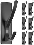 Self Adhesive Coat Hooks for Hanging, Heavy Duty Stainless Double Wall Hook for Towel, Backpack, Hat, Sturdy Metal Hanger for Bathroom, Bedroom, Door, Wall Mounted, 6 Pack, Matt Black