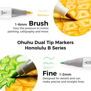 Ohuhu 216-Color Brush Markers Set – Dual Tips for Artists