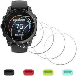 iDaPro [4Pcs Screen Protector for Garmin Fenix E 47mm+[4Pcs] Silicone Anti-dust Plugs,Tempered Glass,9H Hardness,Anti-Scratch,Anti-Bubble,Easy Installation