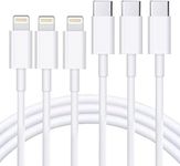 RCTech USB C to Lightning Cable 3Pack 3FT [MFi Certified] iPhone Fast Charger Cable USB-C Power Delivery Charging Cord for iPhone 13/12/12 PRO Max/12 Mini/11/11PRO/XS/Max/XR/X/8/8Plus/iPad, White