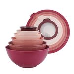 COOK WITH COLOR Mixing Bowls with TPR Lids - 12 Piece Plastic Nesting Bowls Set Includes 6 Prep Bowls and 6 Lids, Microwave Safe Mixing Bowl Set (Rose)