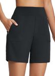 BALEAF Running Shorts Womens High Waisted 2 in 1 Long Shorts Soft Gym Hiking with Zipper Pockets Black XL