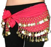 FancyDressWale Belly Dance Hip Scarf Waist Belt with Gold Coins for Women and Girls (Pink)