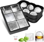 Zonopy Ice Cube Trays (Set of 2), Sphere Ice Ball Maker with Lid & Large Square Ice Cube Maker for Whiskey, Cocktails and Homemade, Keep Drinks Chilled Black