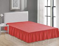 Sheets & Beyond Wrap Around Solid Microfiber Luxury Hotel Quality Fabric Bedroom Gathered Ruffled Bedding Bed Skirt 14 Inch Drop (Queen, Red)