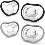Nanobebe Active Baby Pacifiers 4-36 Months - Orthodontic, Lightweight and Vented, Curves Comfortably with Face Contour, 100% Silicone - BPA Free, Perfect Baby Registry Gift 4pk, Black/Grey