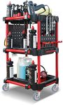 3 Tier Rolling Utility Detailing Tool Cart Organizer, Car Wash Detail Trolley with Side Hanging Plate & Hooks, for Mechanics & Detailers During Repairs Car Wash/Wax Mobile Utility Cart