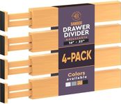 4 Pack Drawer Dividers Bamboo 2.6" High, 16-22" Adjustable Drawer Organizers for Clothes, Expandable Dresser Separators in Bedroom/Bathroom/Kitchen/Office Organization and Storage (Natural)