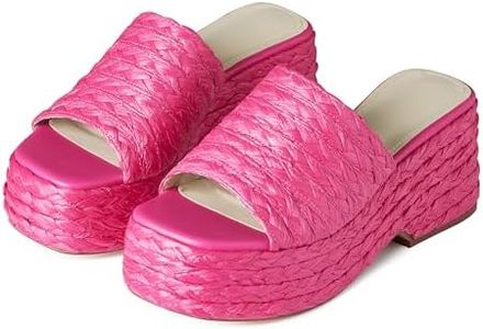 EQAUDES Platform Slip on Espadrille Sandals for Women Wedges Slides Bohemia Sandals Flatform Open Toe Beach Sandals, 2 Fuchsia, 9