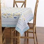 BLOCKS OF INDIA Cotton Hand Block Print Rectangular Table Cloth For 6 Seater Dining Table (60 Inch X 90 Inch) (Blue Jaal)