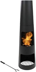 Sunnydaze 49-Inch Black Heavy-Duty Steel Chiminea with Built-in Log Storage - Includes Poker and Protective Cover