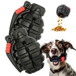 2-Pack Heavy Duty Grenade Nearly Indestructible Dog Toy for Aggressive Chewers - Large Breed & Medium/Small Dogs - Natural Durable Rubber - Treat Dispensing for Mental Stimulation, Chew, Chase & Fetch