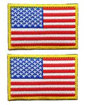 MUMUGUO Tactical American Flag Embroidered Patch Gold Border USA United States of America Military Uniform Emblem 2 Pack(3.15X2 inch)