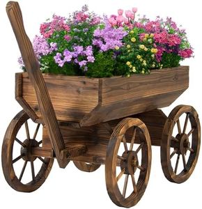 Watbick Wood Wagon Planter for Outdoor Balcony Decor - Garden Rustic Wooden Flower Cart with Wheels for Outside - Garden Decor - Amish Decorative Indoor - Wheelbarrow Planter for Patio