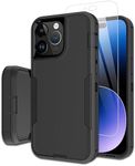 Dahkoiz for iPhone 15 Pro Max Phone Case, and Glass Screen Protector, Dust-Proof Port Cover, Full Body Non-Slip Wear-Resistant Rubber Protection, Black/Black