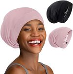 iCooBreeze Mulberry Silk Lined Sleep Cap Bonnet for Curly Hair, Stay On Hair Wrap, Adjustable Strap for Women Men, Pink & Solid Black