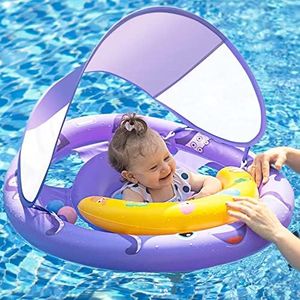 Baby Pool Float with Canopy, UPF50+ Infant Baby Swimming Octopus Floats, Use Extra Wide Dual Air Chambers Anti-Roll Design and Safety Seat, AnbQuik Toddler Pool Float is for Baby 6-24 Months