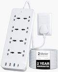 FEDUS Surge Protector, 8 Universal Sockets with USB Port Type A & C, 2 Meter 6.5 Feet Long Cable, Extension Board Cord, Automatic Overload Protection, Fireproof Power Strip Switch Board, Spike Guard