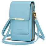 Roulens Small Crossbody Cell Phone Purse for Women, Touch Screen Bag Shoulder Handbag Wallet with Credit Card Slots, Touchscreen-light Blue