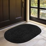 HOMEMONDE Reversible Oval Jute Area Rug - Hand Woven Natural Fiber - Farmhouse Braided Rugs for Entryway/Front Door/Porch/Meditation Mat/Home Decor (2.3 x 4 ft, Black)