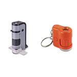 Carson MicroFlip 100-250x LED Lighted Pocket Microscope with Smartphone Digiscoping Adapter Clip, Grey & MM-280O MicroMini LED Lighted 20x Pocket Microscope Orange