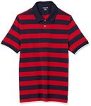 Amazon Essentials Men's Standard Slim-Fit Cotton Pique Polo, Red/Navy Rugby Stripe, Medium