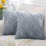 CJWLKJ 2Pcs Soft Faux Fur Throw Pillow Covers 18x18 - Plush Short Wool Velvet Decorative Pillow Covers - Couch Sofa Pillow Covers for Living Room - with 3D Hollow Flower Pattern (Grey)