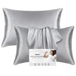 2 Pack Grey Satin Pillowcases for Hair and Skin, Softer than Silk Pillow Case，Luxurious and Silky Standard Pillow Cases with Envelope Closure, 50x75 cm