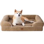 EHEYCIGA Memory Foam Orthopedic Large Dog Bed with Sides, 91cm Waterproof Liner Dog Beds for Large Dogs, Non-Slip Bottom and Egg-Crate Foam Large Dog Couch Bed with Washable Removable Cover, Camel