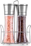 Zulay Large Salt and Pepper Grinder - Stainless Steel Salt and Pepper Grinders Refillable with Adjustable Coarseness Options - Tall Salt and Pepper Grinder Set with Lid Cap & Portable Holder (Silver)