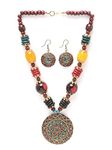 Shining Diva Fashion Latest Stylish Traditional Tibetan Pendant Necklace Jewellery Set for Women (13208s) (Style1)