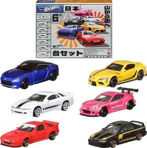 Hot Wheels Car Culture Premium Toy Car 6-Pack, Set of 6 Die-Cast 1:64 Scale Japanese Vehicles with Elevated Deco (Styles May Vary)