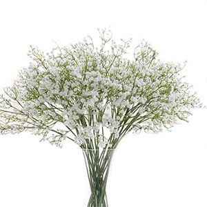 Gumolutin 15Pcs Long Stem Artificial Baby Breath Flowers Real Touch Silk Gypsophila Bouquets for Office Indoor/Outdoor Wedding DIY Party Centerpieces Arrangements Decoration(White)