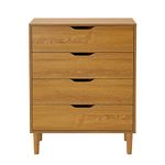 Panana Chest of Drawers, Wood 4 Drawers Cabinet Storage Organiser Unit with Wooden Legs for Living Room Bedroom Hallway (Oak Colour)