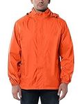 Outdoor Ventures Men's Lightweight Raincoat Packable Rain Jacket Waterproof Raincoat with Hood Active Outdoor Windbreaker (Orange Red-Stowaway Hood, L (Chest: 42-44))