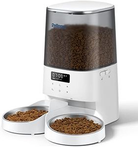 Rellorus Automatic Cat Feeders, 5L/21Cups Pet Food Dispenser for Two Cats, Timed Cat Feeder with Double Bowls, 48 Portions 6 Meals Per Day for Cat and Dog, 10s Meal Call