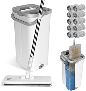 Masthome Mocio Lavapavimenti e Secchio, Mocio Piatto con 10 Panni in Microfibra, Mocio Professionale per Pavimenti Parquet Legno, Laminato, Ceramica