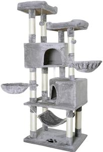 NEGTTE Sturdy Indoor Multi-Level Large Cat Tree, 67in Cat Tower for Indoor Cats, Contains 10 Sisal Scratching Posts 3 Hammocks 2 Apartments 2 Platforms and Cat Ball(001H,L.Grey)