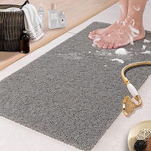 Carvapet 24x32in Non-Slip Bathtub Mat, Quick-Drying PVC Loofah Shower Mat, Soft Comfort Bath Mat for Tub & Wet Areas, Drain Hole Design, Safety Bathroom Floor Mat, Grey