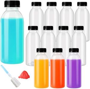 YBCPACK 12 Pack Plastic Juice Bottles with Lids 500ml/16oz Heat Resistant Reusable Empty Shot Bottles for Hot and Cold Drinks, Water, Juice, Milk, Smoothie, Ginger (Dishwasher-Safe)