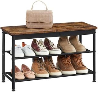 VASAGLE Shoe Bench, Shoe Rack Bench for Entryway, with 2 Fabric Storage Shelves, Holds 6-8 Pairs, Rustic Brown and Black ULHS100B01