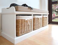 Tetbury White Bench with Cushion and Storage baskets - LARGE