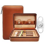 Cigar Case 4-Finger Portable Travel Leather Cigar Humidor with Cigar Cutter,Cigar Box Father's Day, Birthday Gift,Cigar Accessories Brown（Not Including Cigar）